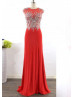 Beaded Red Chiffon Keyhole Back Gorgeous Evening Dress